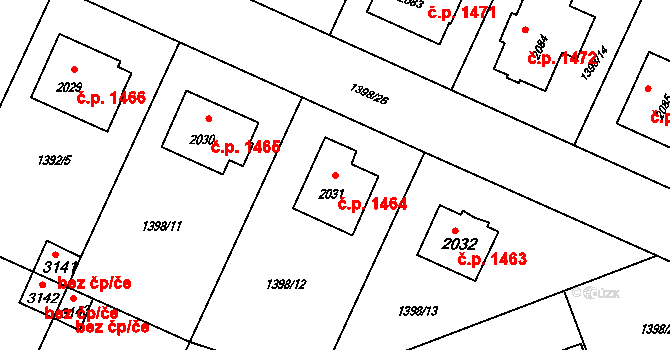Rožnov pod Radhoštěm 1464 na parcele st. 2031 v KÚ Rožnov pod Radhoštěm, Katastrální mapa