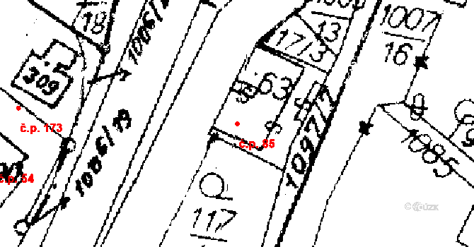 Sázava 85 na parcele st. 63 v KÚ Sázava u Lanškrouna, Katastrální mapa
