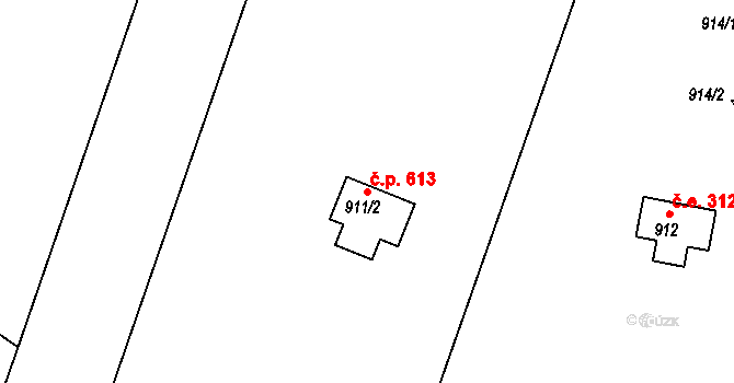Hradištko 613 na parcele st. 911/2 v KÚ Hradištko u Sadské, Katastrální mapa