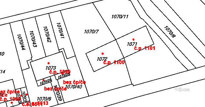 Kadaň 1100 na parcele st. 1072 v KÚ Kadaň, Katastrální mapa