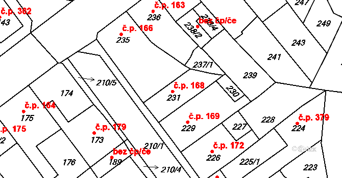 Proboštov 168 na parcele st. 231 v KÚ Proboštov u Teplic, Katastrální mapa