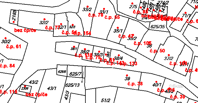 Podklášteří 51, Třebíč na parcele st. 38/3 v KÚ Podklášteří, Katastrální mapa