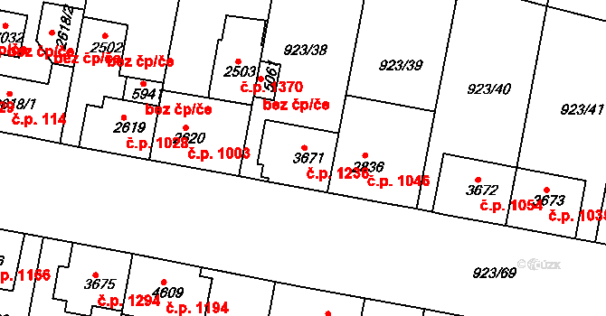 Horka-Domky 1236, Třebíč na parcele st. 3671 v KÚ Třebíč, Katastrální mapa