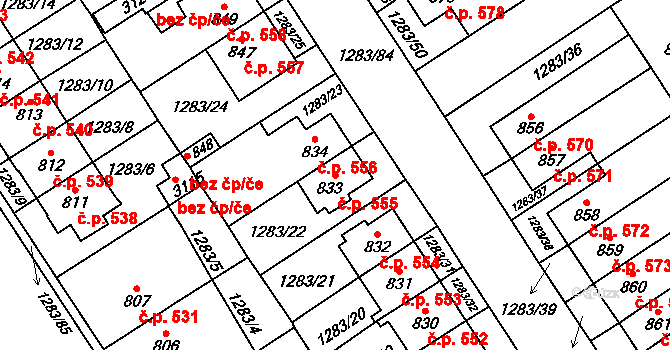 Litomyšl-Město 555, Litomyšl na parcele st. 833 v KÚ Litomyšl, Katastrální mapa