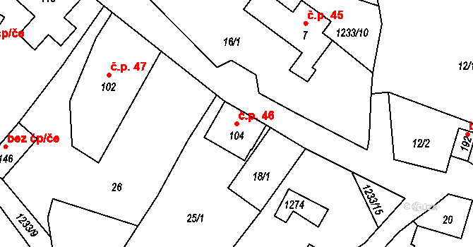 Javorník 46 na parcele st. 104 v KÚ Javorník u Svitav, Katastrální mapa