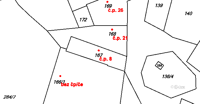 Dubenec 8, Dívčice na parcele st. 167 v KÚ Dívčice, Katastrální mapa
