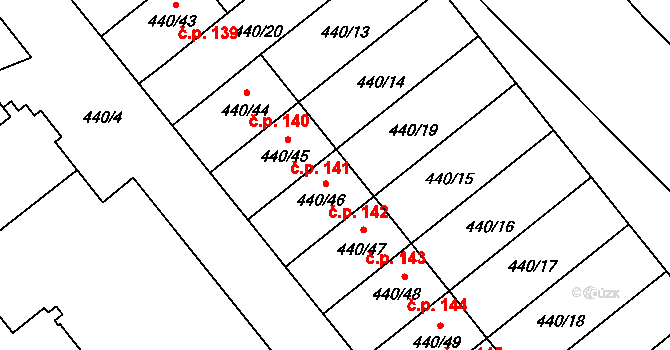 Olešník 142 na parcele st. 440/46 v KÚ Olešník, Katastrální mapa