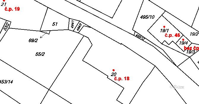 Velká Rovná 18, Pacov na parcele st. 20 v KÚ Velká Rovná, Katastrální mapa