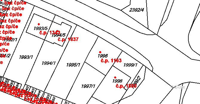 Trnovany 1163, Teplice na parcele st. 1996 v KÚ Teplice-Trnovany, Katastrální mapa