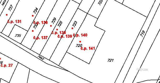 Červenka 141 na parcele st. 720 v KÚ Červenka, Katastrální mapa