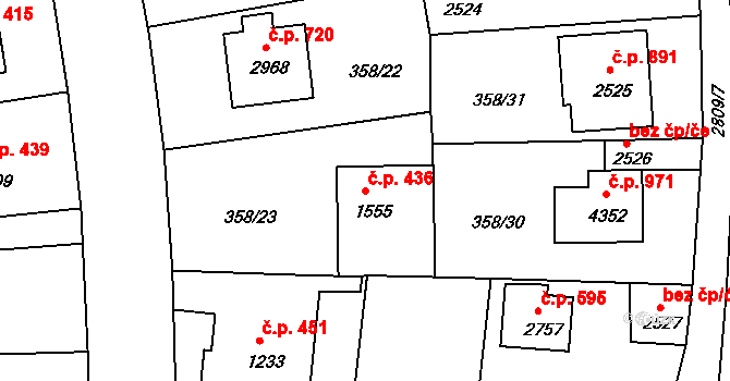 Plzeňské Předměstí 436, Rokycany na parcele st. 1555 v KÚ Rokycany, Katastrální mapa