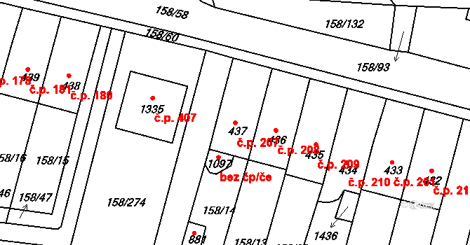 Háje 207, Cheb na parcele st. 437 v KÚ Háje u Chebu, Katastrální mapa