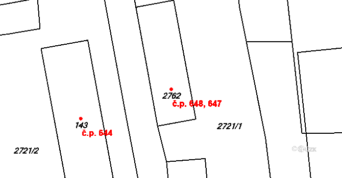 Cheb 647,648 na parcele st. 2762 v KÚ Cheb, Katastrální mapa