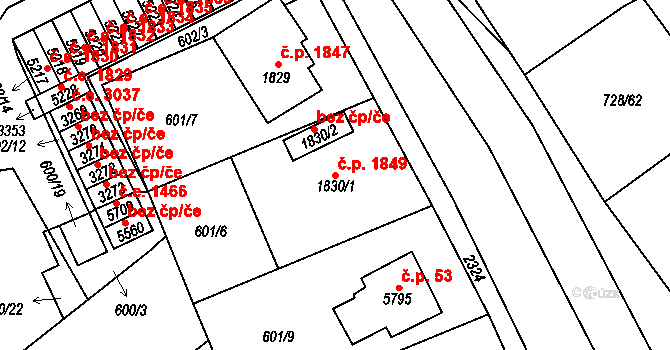 Cheb 1849 na parcele st. 1830/1 v KÚ Cheb, Katastrální mapa