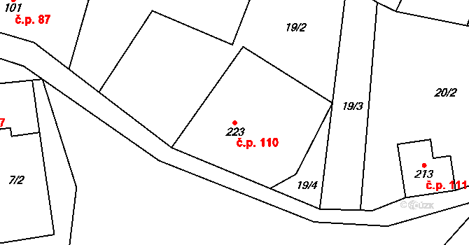 Krásná Lípa 110, Šindelová na parcele st. 223 v KÚ Krásná Lípa u Šindelové, Katastrální mapa