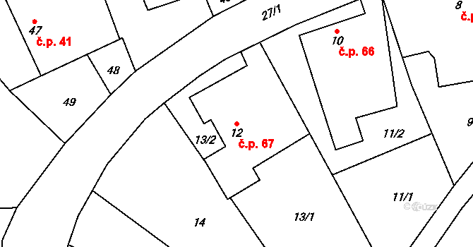 Hrdlořezy 67, Suchdol nad Lužnicí na parcele st. 12 v KÚ Hrdlořezy u Suchdola nad Lužnicí, Katastrální mapa