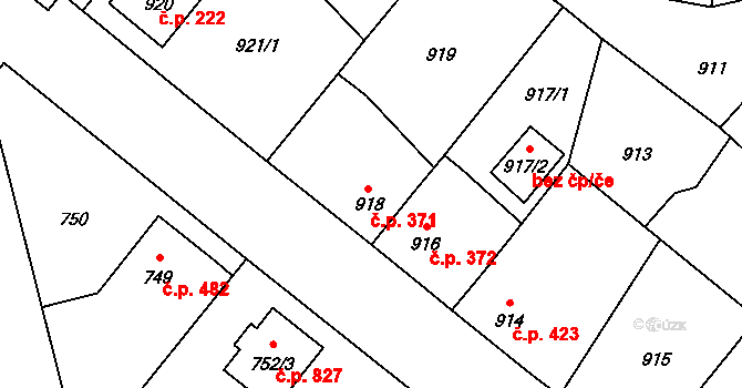 Suchdol nad Lužnicí 371 na parcele st. 918 v KÚ Suchdol nad Lužnicí, Katastrální mapa