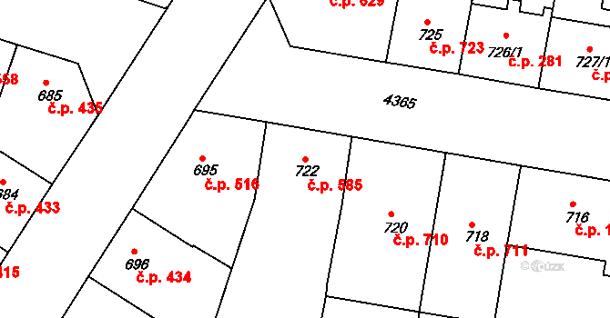 Žižkov 585, Praha na parcele st. 722 v KÚ Žižkov, Katastrální mapa