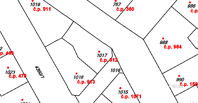 Žižkov 912, Praha na parcele st. 1017 v KÚ Žižkov, Katastrální mapa