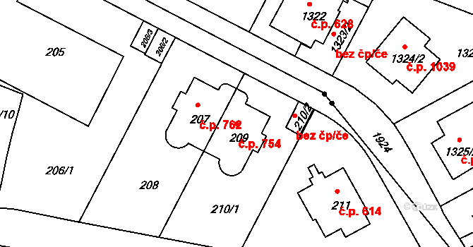 Braník 754, Praha na parcele st. 209 v KÚ Braník, Katastrální mapa