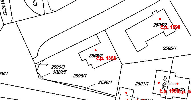 Braník 1356, Praha na parcele st. 2596/2 v KÚ Braník, Katastrální mapa