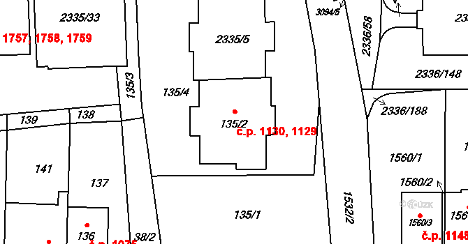Chodov 1129,1130, Praha na parcele st. 135/2 v KÚ Chodov, Katastrální mapa