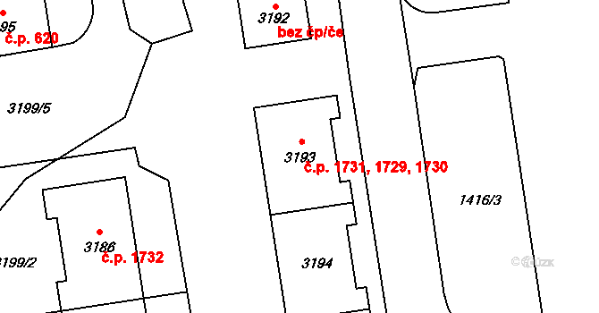 Chodov 1729,1730,1731, Praha na parcele st. 3193 v KÚ Chodov, Katastrální mapa