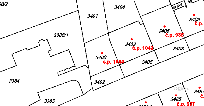 Smíchov 1044, Praha na parcele st. 3400 v KÚ Smíchov, Katastrální mapa