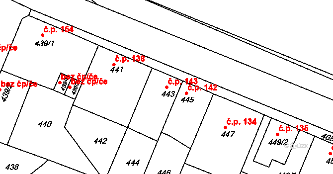 Velká Chuchle 143, Praha na parcele st. 443 v KÚ Velká Chuchle, Katastrální mapa