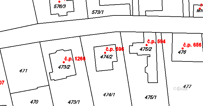 Stodůlky 596, Praha na parcele st. 474/2 v KÚ Stodůlky, Katastrální mapa