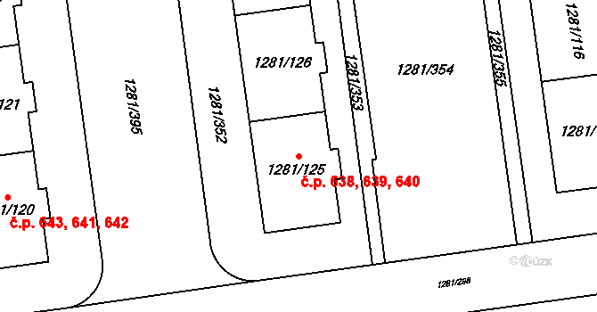 Vokovice 638,639,640, Praha na parcele st. 1281/125 v KÚ Vokovice, Katastrální mapa