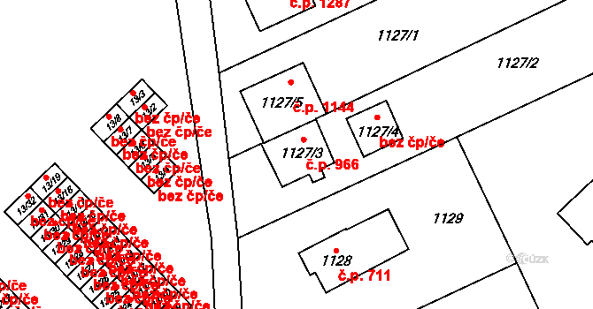 Suchdol 966, Praha na parcele st. 1127/3 v KÚ Suchdol, Katastrální mapa