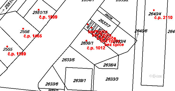 Strašnice 1012, Praha na parcele st. 2638/1 v KÚ Strašnice, Katastrální mapa