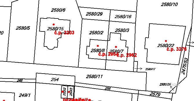 Záběhlice 2964, Praha na parcele st. 2580/8 v KÚ Záběhlice, Katastrální mapa
