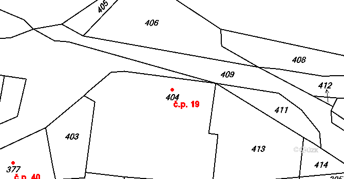 Nalžovice 19 na parcele st. 404 v KÚ Nalžovice, Katastrální mapa