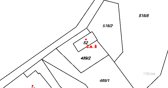 Heřmánky 8, Dubá na parcele st. 52 v KÚ Heřmánky, Katastrální mapa