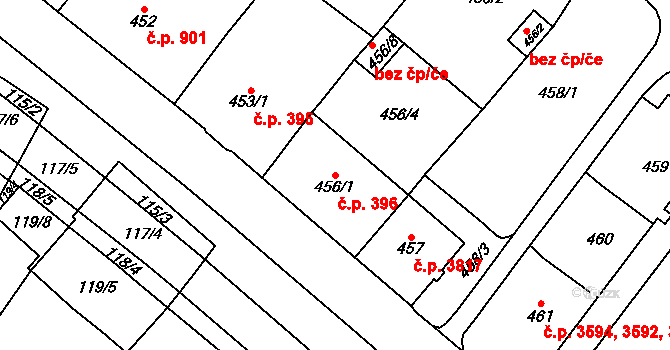 Chomutov 396 na parcele st. 456/1 v KÚ Chomutov I, Katastrální mapa