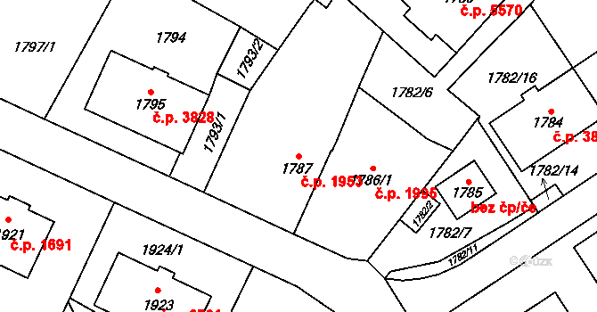Chomutov 1953 na parcele st. 1787 v KÚ Chomutov I, Katastrální mapa