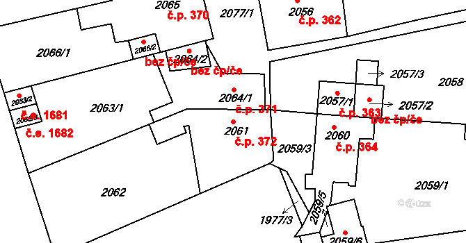 Mostecké Předměstí 372, Bílina na parcele st. 2061 v KÚ Bílina, Katastrální mapa