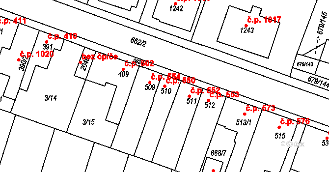 Rosice 550 na parcele st. 510 v KÚ Rosice u Brna, Katastrální mapa