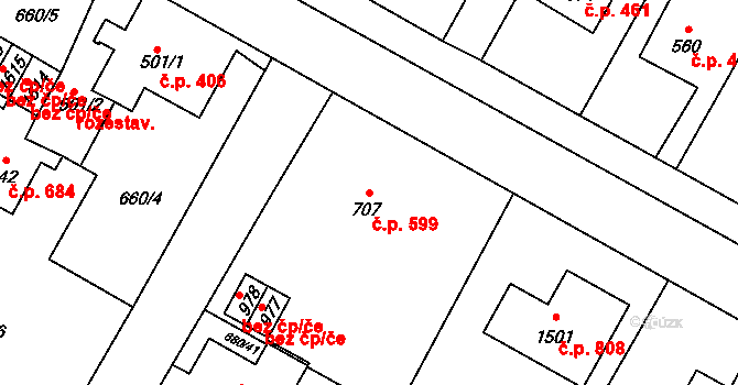 Hostinné 599 na parcele st. 707 v KÚ Hostinné, Katastrální mapa
