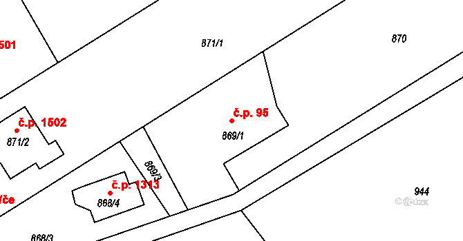 Ráj 95, Karviná na parcele st. 869/1 v KÚ Ráj, Katastrální mapa