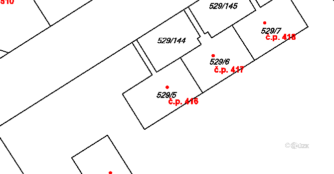 Ráj 416, Karviná na parcele st. 529/5 v KÚ Ráj, Katastrální mapa