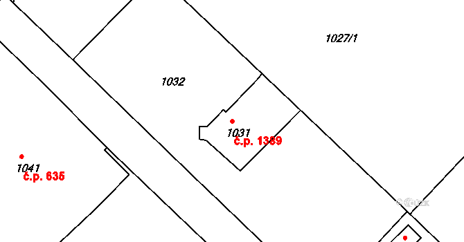 Rumburk 1 1389, Rumburk na parcele st. 1031 v KÚ Rumburk, Katastrální mapa