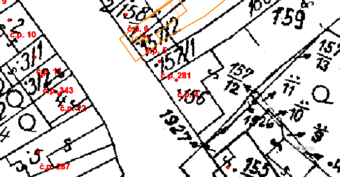 Žiželice 4 na parcele st. 156 v KÚ Žiželice nad Cidlinou, Katastrální mapa