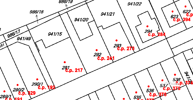 Hylváty 241, Ústí nad Orlicí na parcele st. 292 v KÚ Hylváty, Katastrální mapa