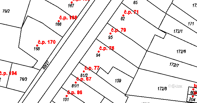 Krasice 76, Prostějov na parcele st. 94 v KÚ Krasice, Katastrální mapa