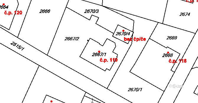 Životice 119, Havířov na parcele st. 2667/1 v KÚ Bludovice, Katastrální mapa