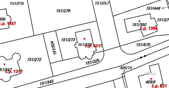 Stodůlky 1217, Praha na parcele st. 151/328 v KÚ Stodůlky, Katastrální mapa