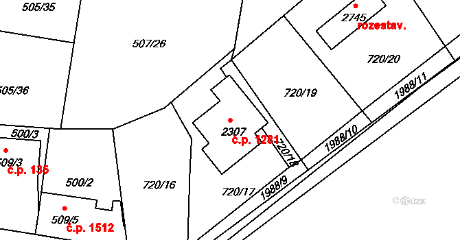 Blatná 1281 na parcele st. 2307 v KÚ Blatná, Katastrální mapa